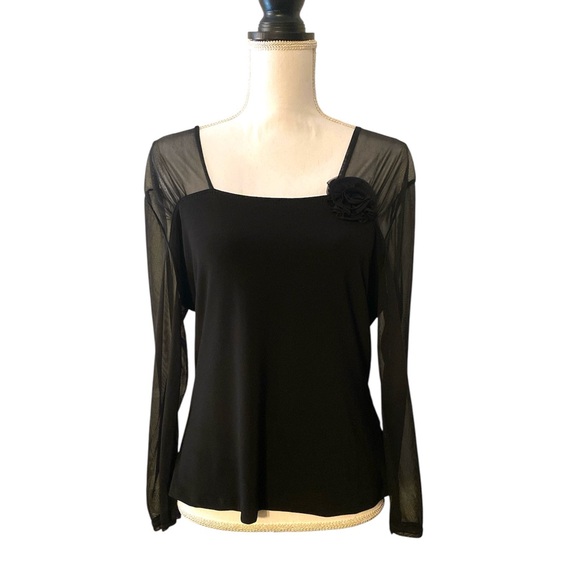 Susan Lawrence Tops - 1990’s Vintage Susan Lawerence Square Neck Black 3D Floral Shirt Blouse XL Fairy